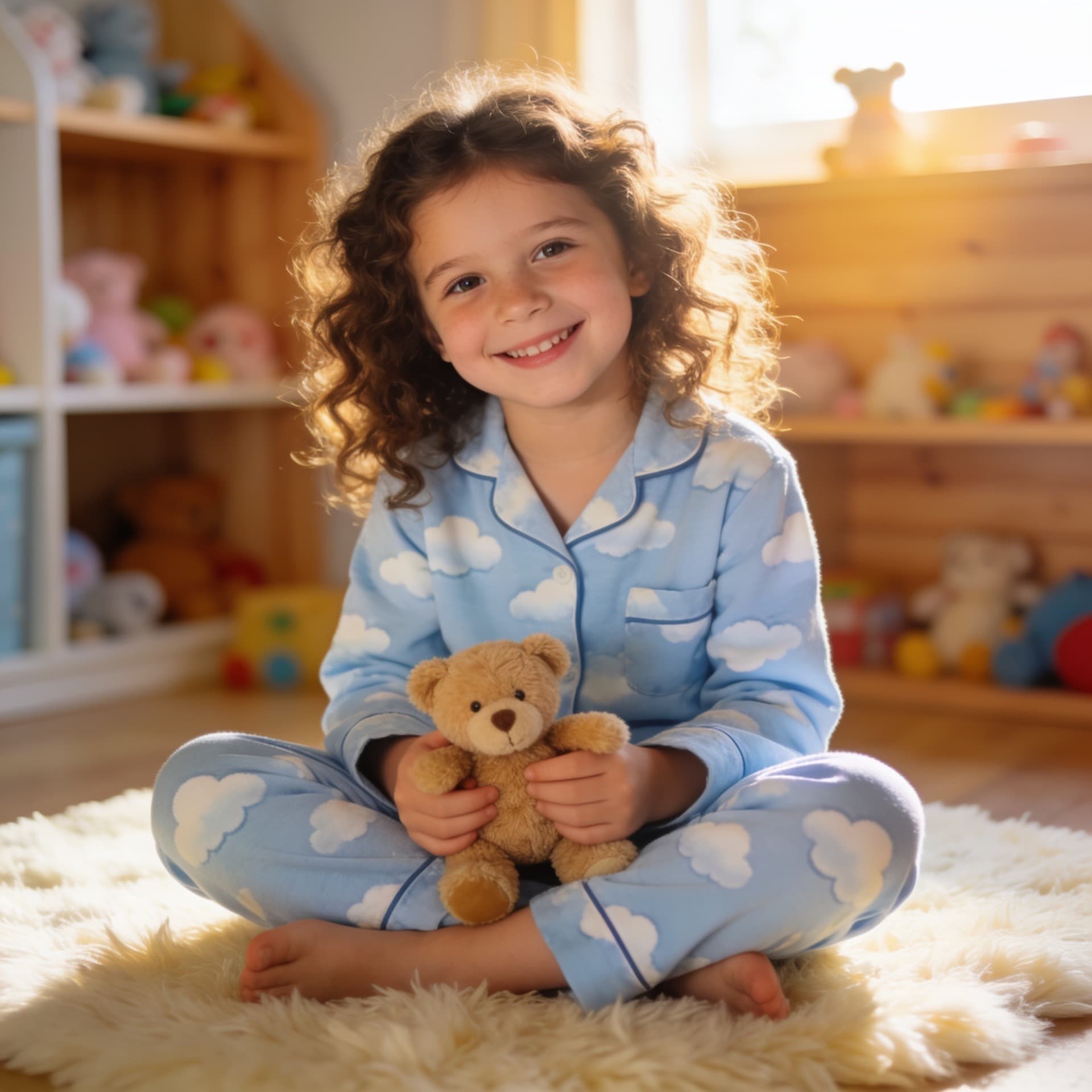 A child in printed pyjamas