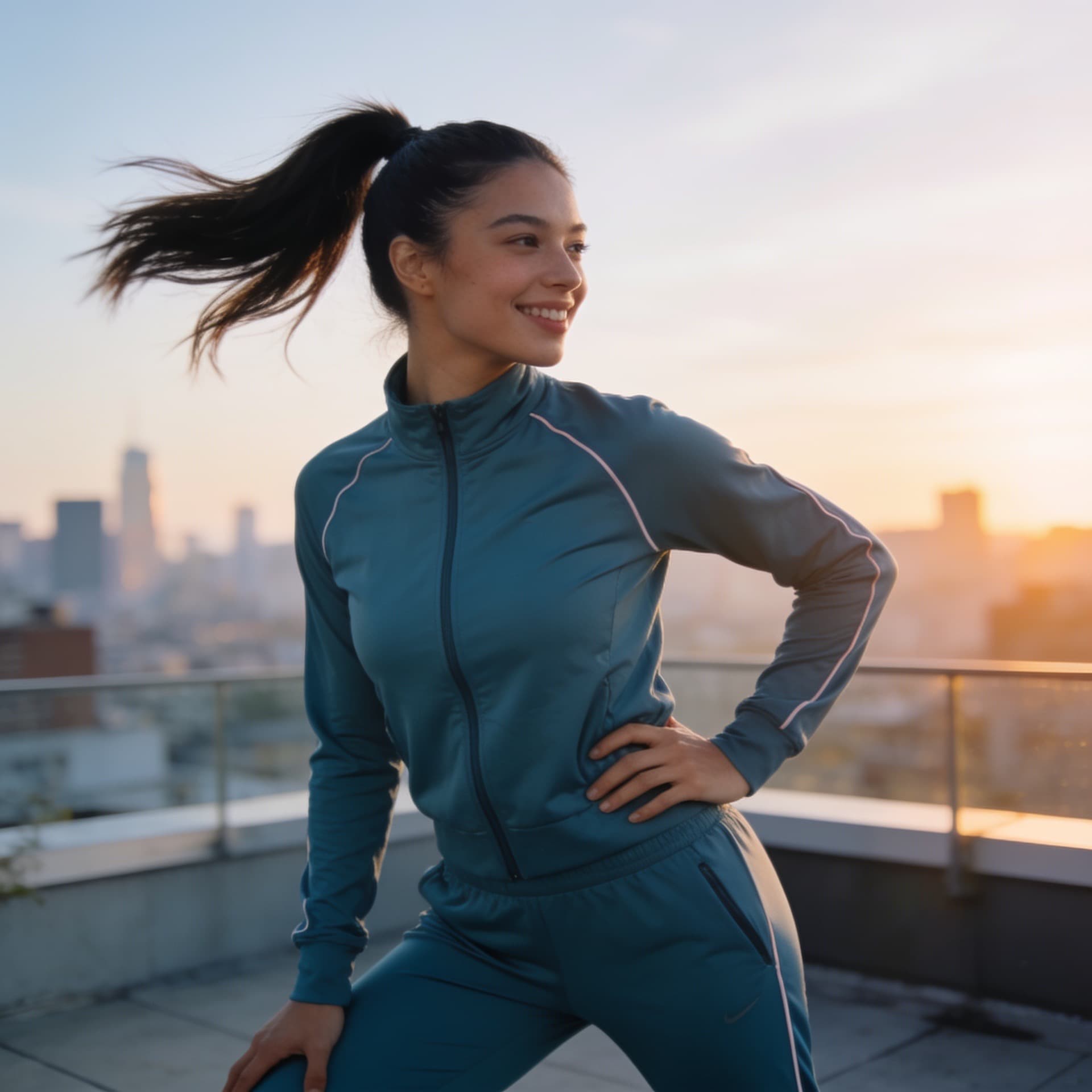 A woman in a tracksuit
