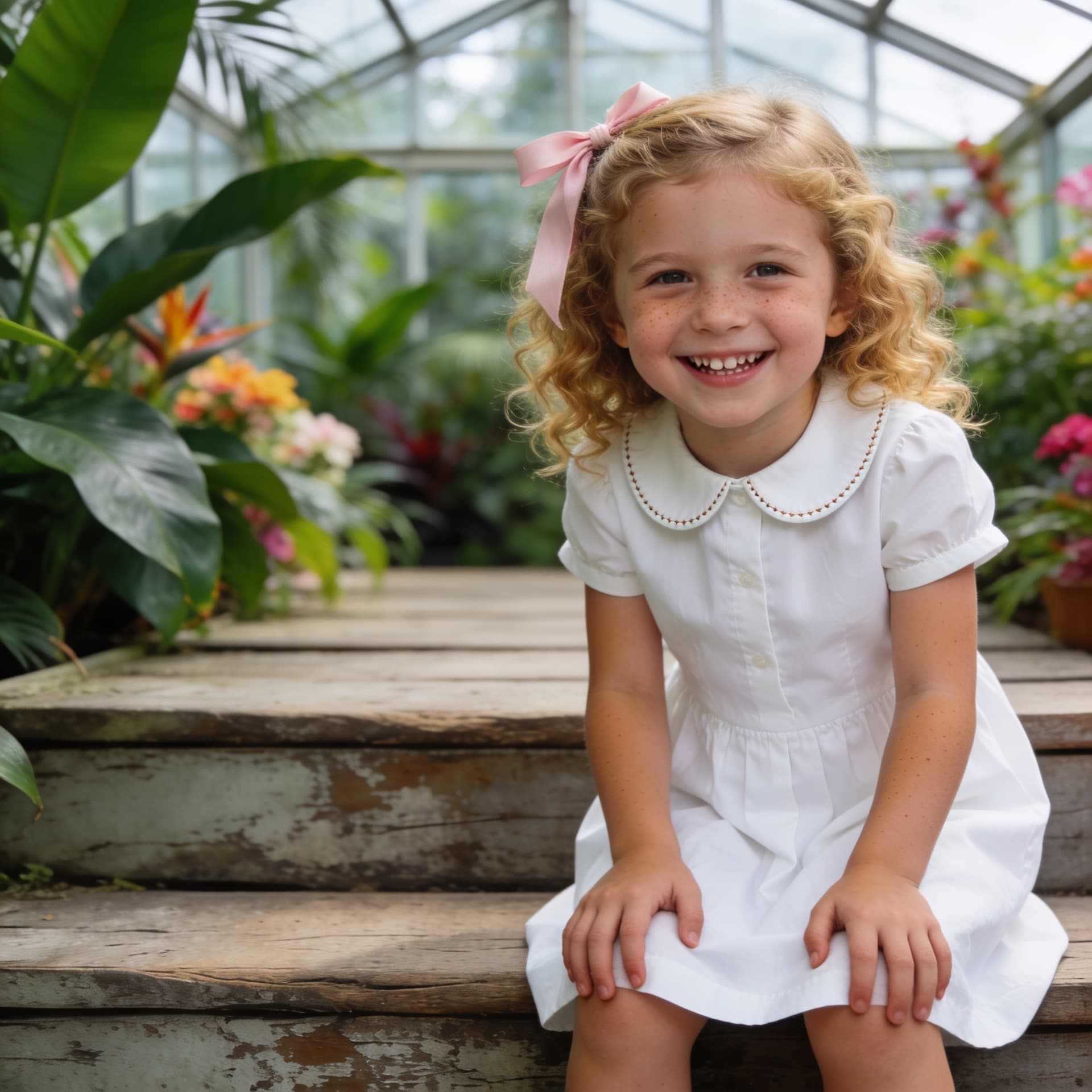 A child in a white cotton dress